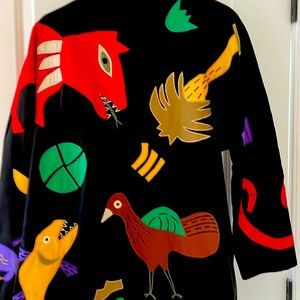 Hand made, fully lined cotton jacket featuring Mexican folk art.